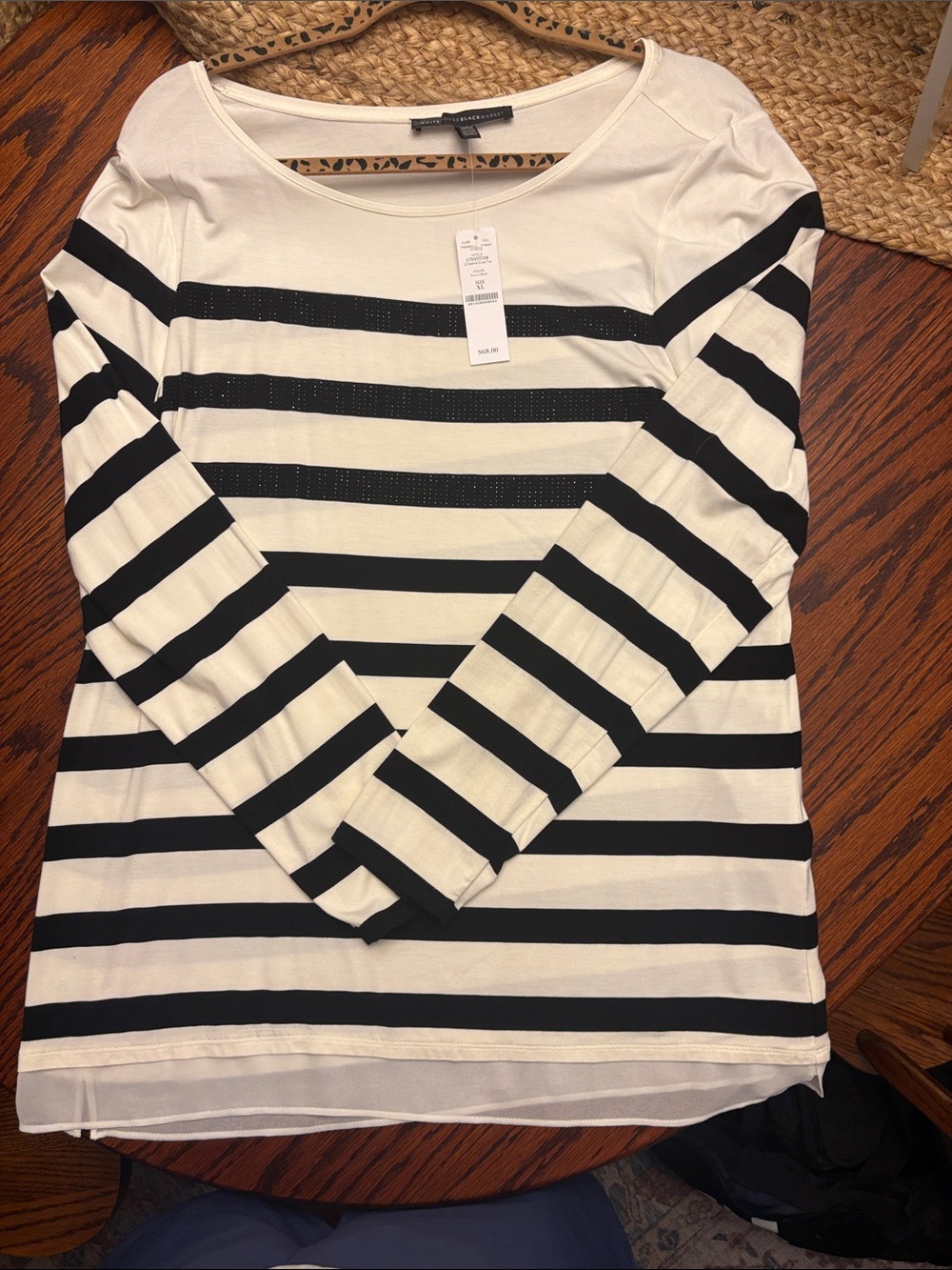 White House Black Market Black and White Striped Long Sleeve Top